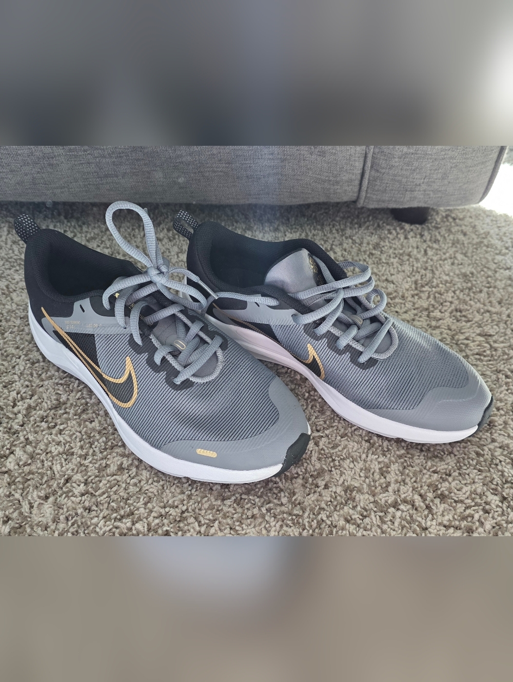 Nike Kids Gray Sneakers with Gold Swoosh New
